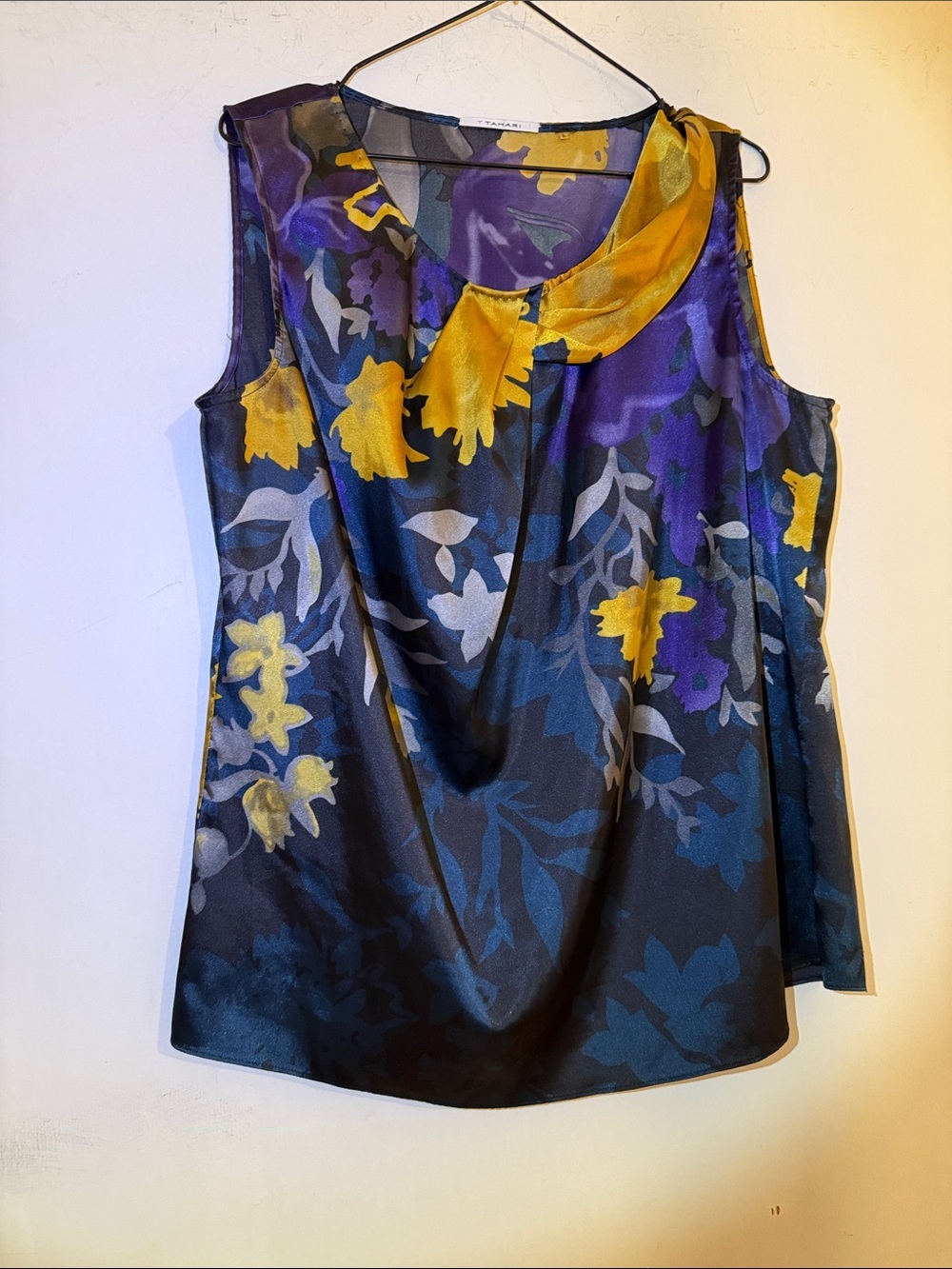 Tahari Floral Satin Camisole — Purple, Yellow & Blue